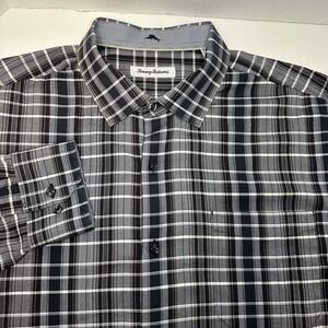 Tommy Bahama Shirt Men 1XLB Gray Long Sleeve  Button Down Silk Blend Long Sleeve